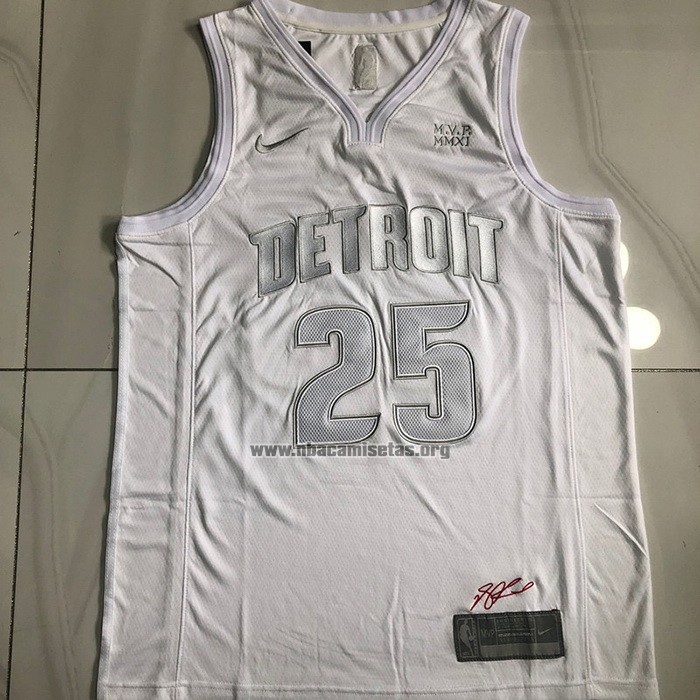 Camiseta Detroit Pistons Derrick Rose NO 25 MVP Blanco